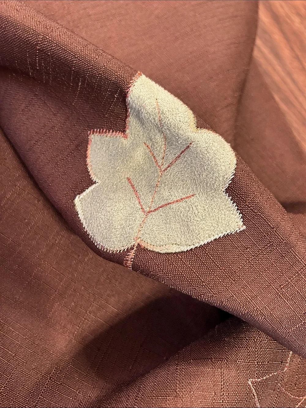Autumn Leaf Embroidered Brown Table Cloth - Fall Leaf Accents